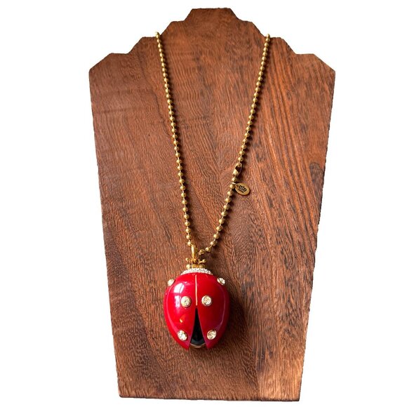 Juicy Couture Signed Red Enamel Ladybug Crystal Compact Pendant 36" Necklace - Picture 1 of 12